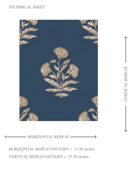 'Shikara' Floral Block Print Wallpaper (Navy Blue/ Beige) - Image 8