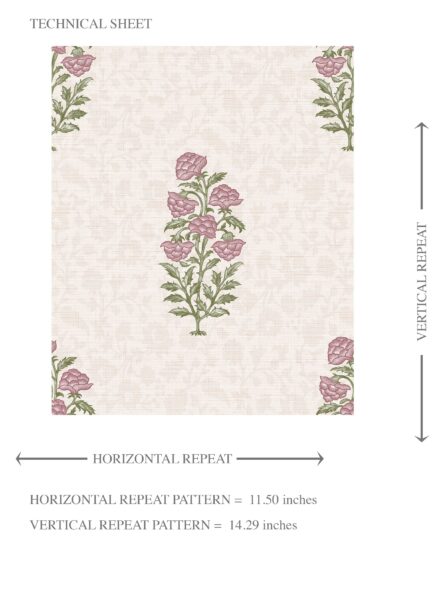 'Princess Belle' Floral Block Print Wallpaper (Blush Pink/ Green) - Image 8
