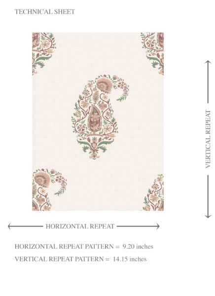 'Persian Pickles' Paisley Floral Wallpaper (Beige/ Red/ Green/ Pink) - Image 8