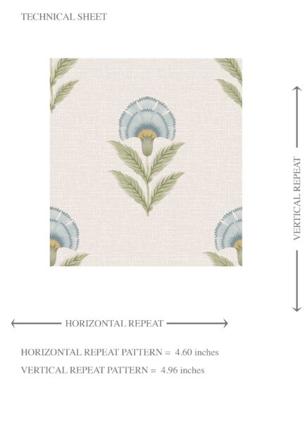 'Tinker Tailor' Floral Block Print Wallpaper (Blue/ Green) - Image 8
