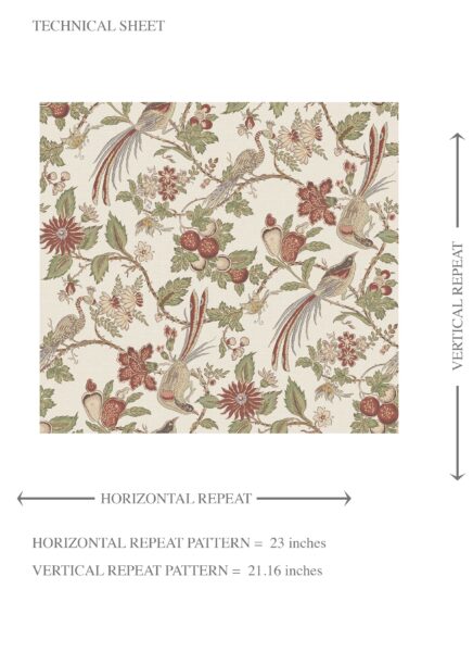 'Sawadika' Floral/ Birds Print Wallpaper (Red/ Brown/ Green/ Beige) - Image 8