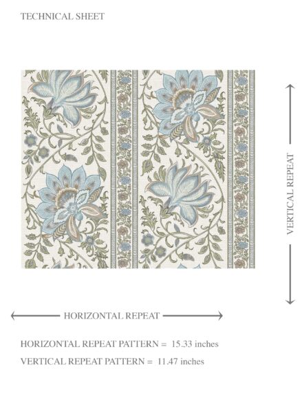 'Koumudi' Vintage Floral Striped/ Botanical Wallpaper (Blue/ Green/ Sage Gray) - Image 8