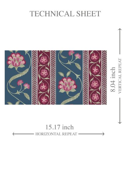 'Buseno' Floral Botanical Striped Wallpaper (Teal Blue/ Pink/ Green) - Image 8