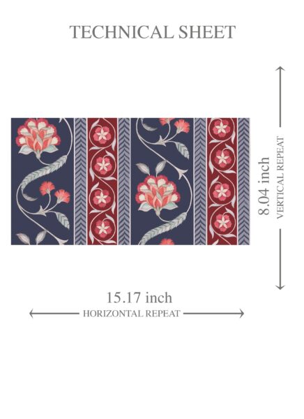 'Wangen' Floral Botanical Striped Wallpaper (Navy Blue/ Red/ Gray) - Image 8