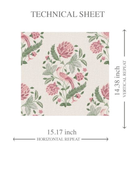 'Lausen' Birds/ Floral Block Print Wallpaper (Pink/ Green) - Image 8