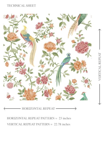 'Jathim' Floral Chinoiserie/ Nature Bird Print Wallpaper (Orange/ Pink/ Blue/ Green/ Yellow) - Image 8