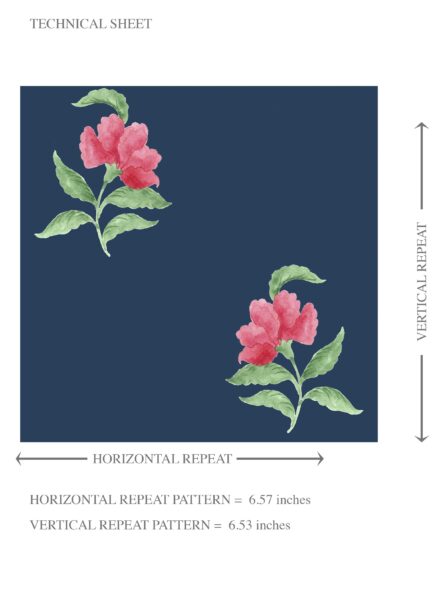 'Colleen' Vintage-Inspired Floral Block Print Wallpaper (Navy Blue/ Pink/ Green) - Image 8