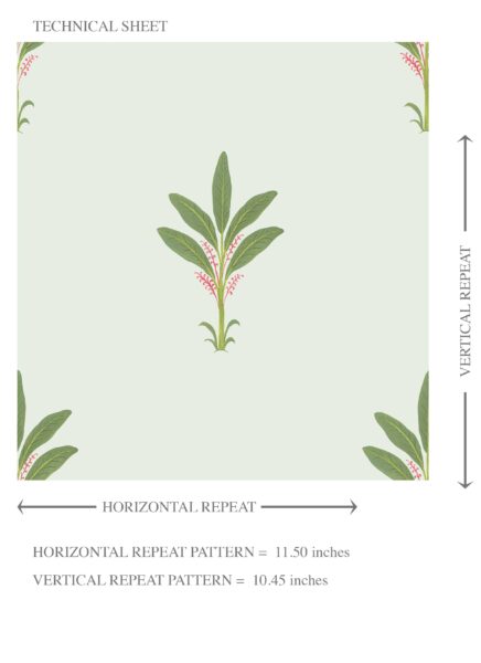 'Bee Balm' Vintage-Inspired Floral Block Print Wallpaper (Mint Green/ Pink) - Image 8