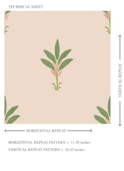 'Alpenrose' Vintage-Inspired Floral Block Print Wallpaper (Pastel Pink/ Green) - Image 8