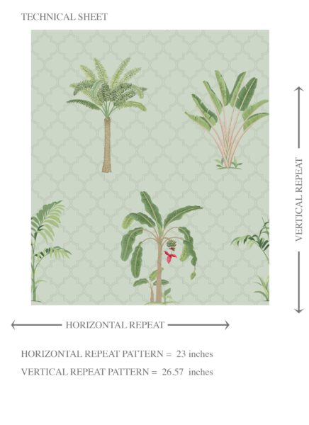 'Imperia' Botanical/ Floral Block Print Wallpaper (Mint Green/ Red) - Image 8