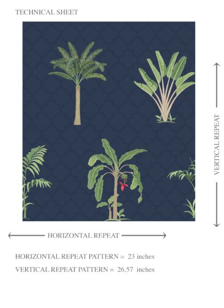 'Navala' Botanical/ Floral Block Print Wallpaper (Navy Blue/ Green/ Red) - Image 8