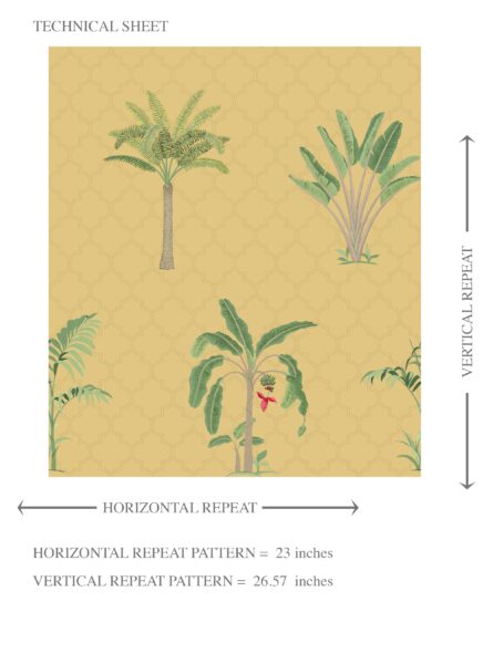 'Snow Water' Botanical/ Floral Block Print Wallpaper (Yellow/ Green/ Red) - Image 8