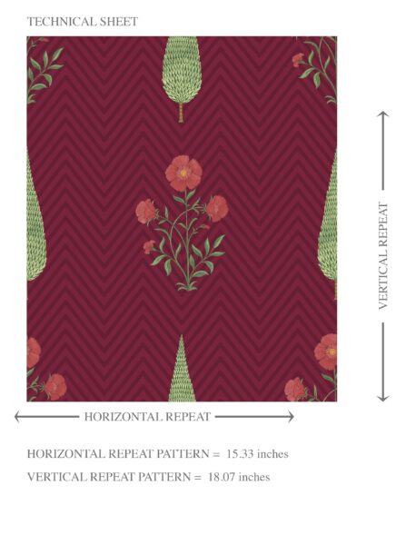 'Woven Slats' Botanical/ Floral Block Print Wallpaper (Red/ Maroon/ Green) - Image 8