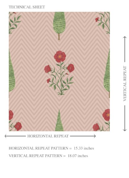 'Pastry Puff' Botanical/ Floral Block Print Wallpaper (Pink/ Red/ Green) - Image 8