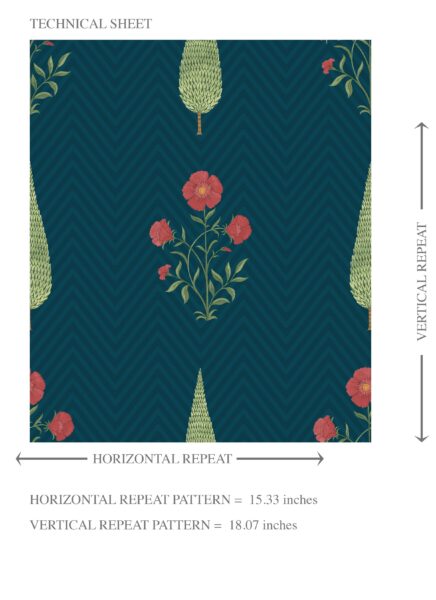 'Aardvark' Botanical/ Floral Block Print Wallpaper (Teal Blue/ Red/ Green) - Image 8