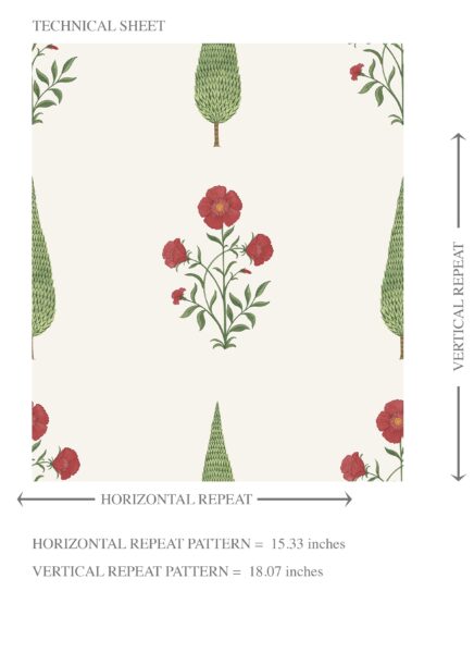 'Monogram' Botanical/ Floral Block Print Wallpaper (White/ Red/ Green) - Image 8