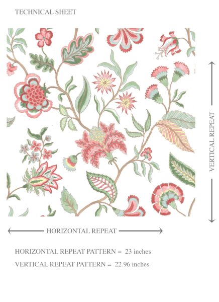 'Long Beach' Botanical/ Floral Chinoiserie Wallpaper (Red/ Pink/ Green/ Blue) - Image 8