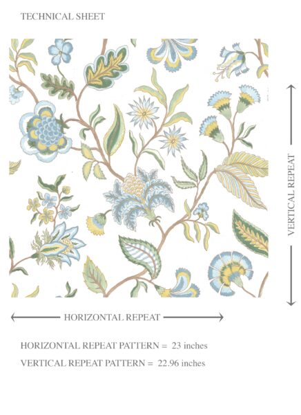 'Akchin' Botanical/ Floral Chinoiserie Wallpaper (Blue/ Green/ Yellow) - Image 8