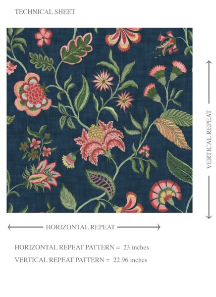 'Ciabatta' Botanical/ Floral Chinoiserie Wallpaper (Navy Blue/ Pink/ Green/ Red) - Image 8