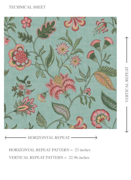 'Barona' Botanical/ Floral Chinoiserie Wallpaper (Blue-Green/ Pink/ Red) - Image 8