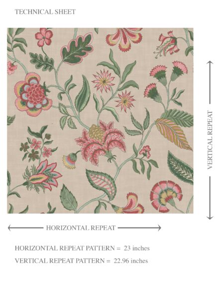 'Pascua' Botanical/ Floral Chinoiserie Wallpaper (Soft Pink/ Green/ Red/ Blue) - Image 8
