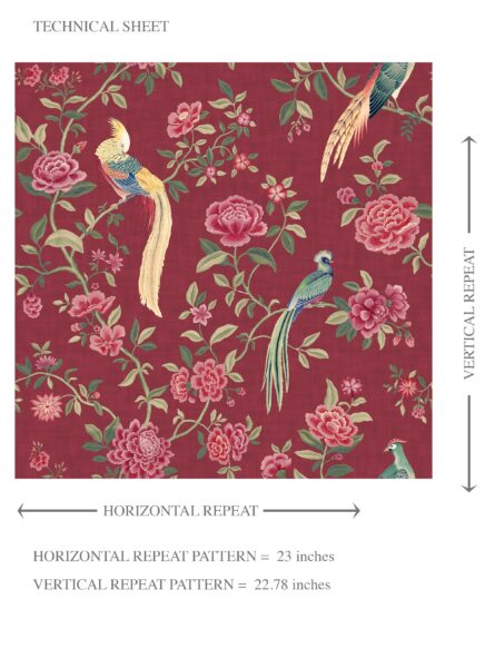 'Enchanted Forest' Floral Chinoiserie/ Nature Bird Print Wallpaper (Red/ Pink/ Green/ Yellow) - Image 8