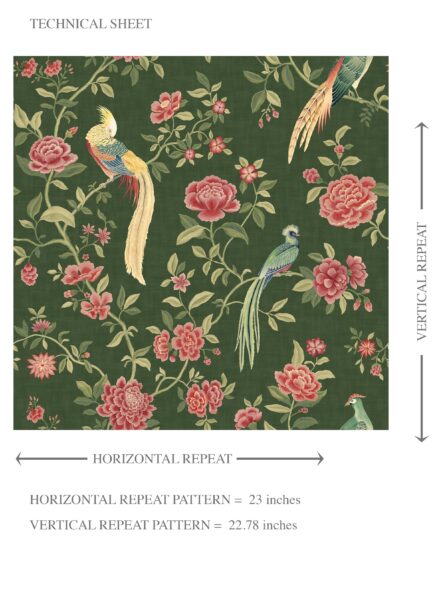'Horizon View' Floral Chinoiserie/ Nature Bird Print Wallpaper (Green/ Pink/ Yellow) - Image 8