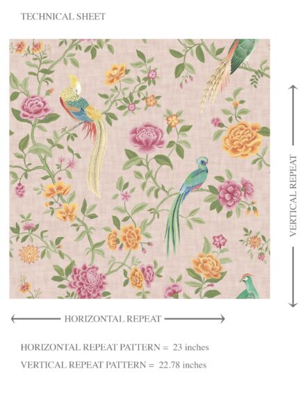'Brunswick' Floral Chinoiserie/ Nature Bird Print Wallpaper (Pale Pink/ Green/ Blue/ Orange/ Yellow) - Image 8