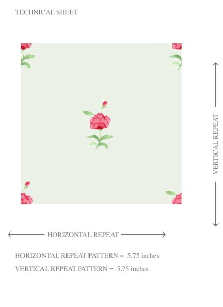 'Corallo' Vintage-Inspired Floral Block Print Wallpaper (Mint Green/ Pink) - Image 8