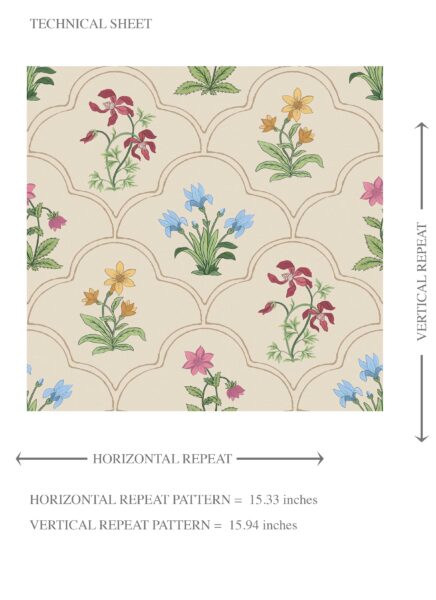 'Quint Essence' Vintage-Inspired Floral Block Print Wallpaper (Beige/ Red/ Pink/ Blue/ Yellow/ Green) - Image 8