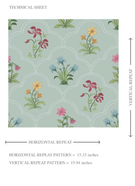 'Pissarro' Vintage-Inspired Floral Block Print Wallpaper (Duck Egg Blue/ Pink/ Red/ Yellow/ Green) - Image 8