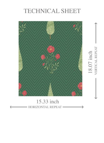 'Farben' Botanical/ Floral Block Print Wallpaper (Emerald Green/ Red) - Image 8