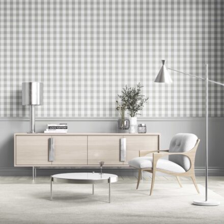 'Carousel' Geometric Gingham Wallpaper (Grey) - Image 4