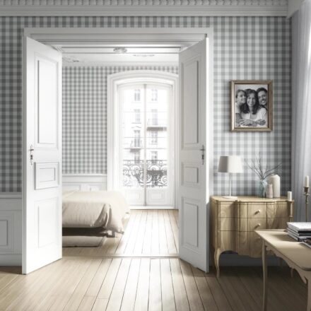 'Carousel' Geometric Gingham Wallpaper (Grey) - Image 2