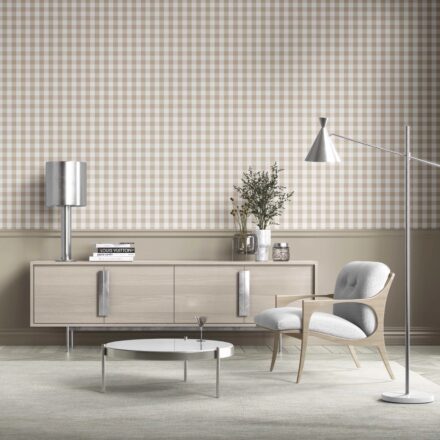 'Trigo' Neutral Geometric Gingham Wallpaper (Warm Beige) - Image 2
