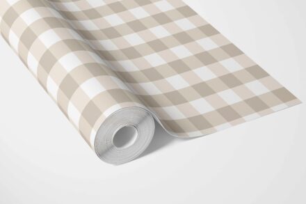 'Trigo' Neutral Geometric Gingham Wallpaper (Warm Beige) - Image 3