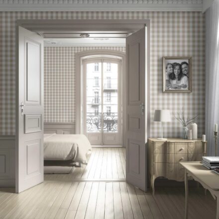 'Trigo' Neutral Geometric Gingham Wallpaper (Warm Beige) - Image 4