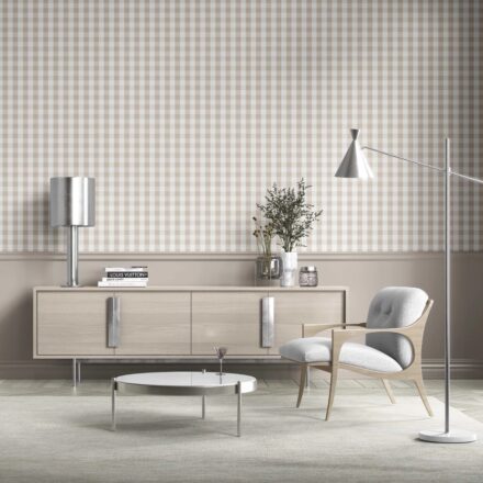 'Rohan' Neutral Geometric Gingham Wallpaper (Soft Taupe) - Image 2