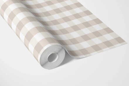 'Rohan' Neutral Geometric Gingham Wallpaper (Soft Taupe) - Image 3