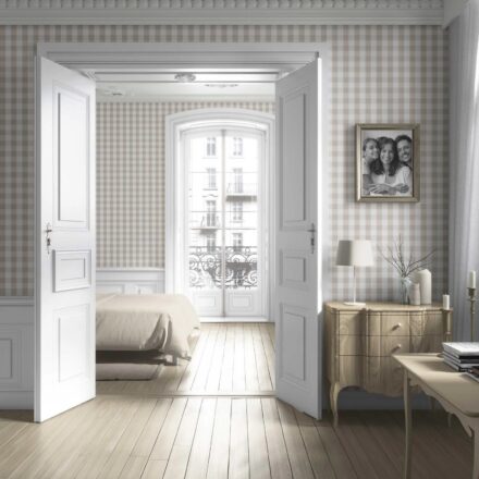 'Rohan' Neutral Geometric Gingham Wallpaper (Soft Taupe) - Image 4