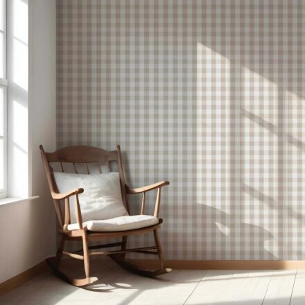 'Rohan' Neutral Geometric Gingham Wallpaper (Soft Taupe) - Image 5