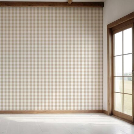 'Rohan' Neutral Geometric Gingham Wallpaper (Soft Taupe) - Image 7