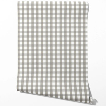 'Dhani' Neutral Geometric Gingham Wallpaper (Stone Grey)