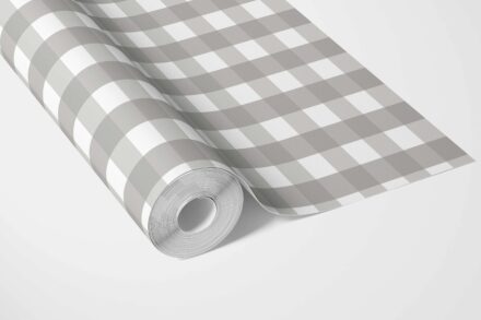 'Dhani' Neutral Geometric Gingham Wallpaper (Stone Grey) - Image 3