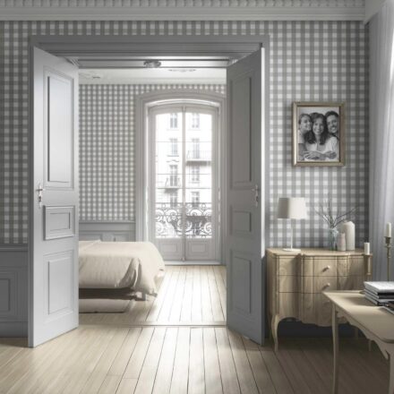 'Dhani' Neutral Geometric Gingham Wallpaper (Stone Grey) - Image 4