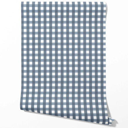 'Dublin Grid' Geometric Gingham Wallpaper (Slate Blue)