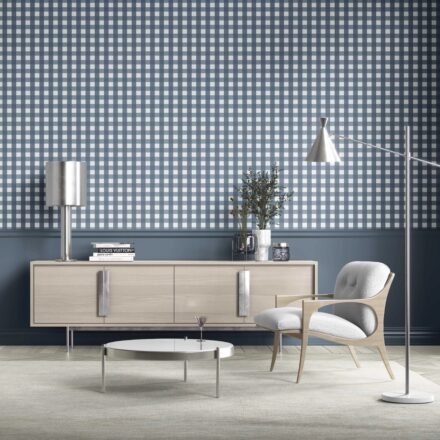'Dublin Grid' Geometric Gingham Wallpaper (Slate Blue) - Image 2