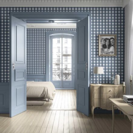 'Dublin Grid' Geometric Gingham Wallpaper (Slate Blue) - Image 4