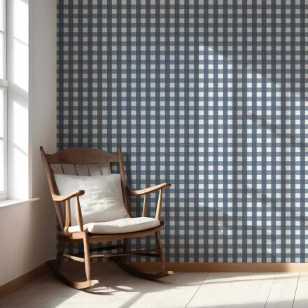 'Dublin Grid' Geometric Gingham Wallpaper (Slate Blue) - Image 5