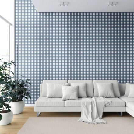 'Dublin Grid' Geometric Gingham Wallpaper (Slate Blue) - Image 6
